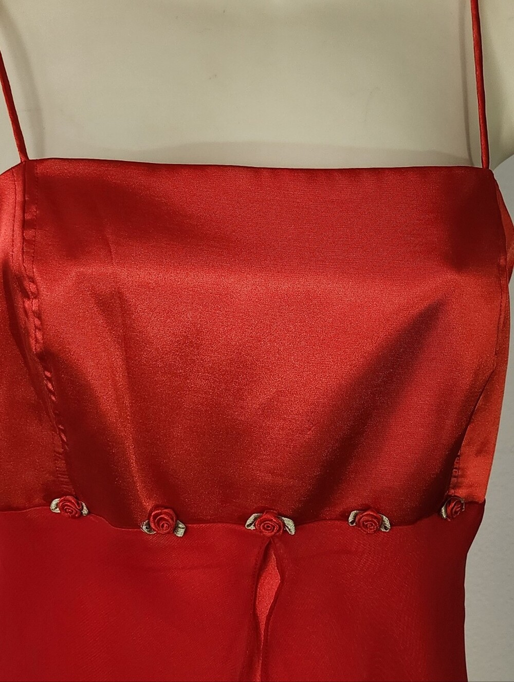 Milano Dress Spaghetti-Strap Rose Detail Full Length Formal Evening Red Size XL - Picture 9 of 17